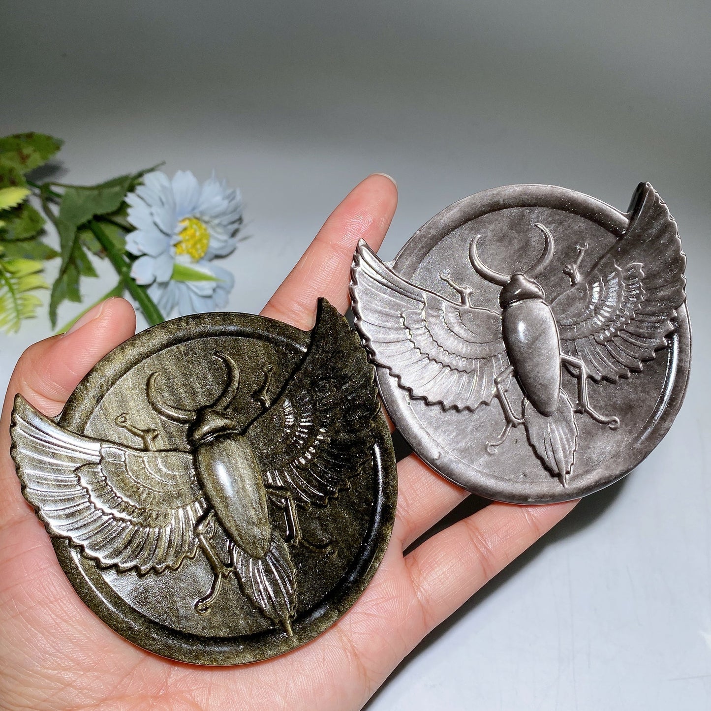 3.4" Golden Obsidian Silver Obsidian Insect Carving Crystal Healing Bulk Wholesale