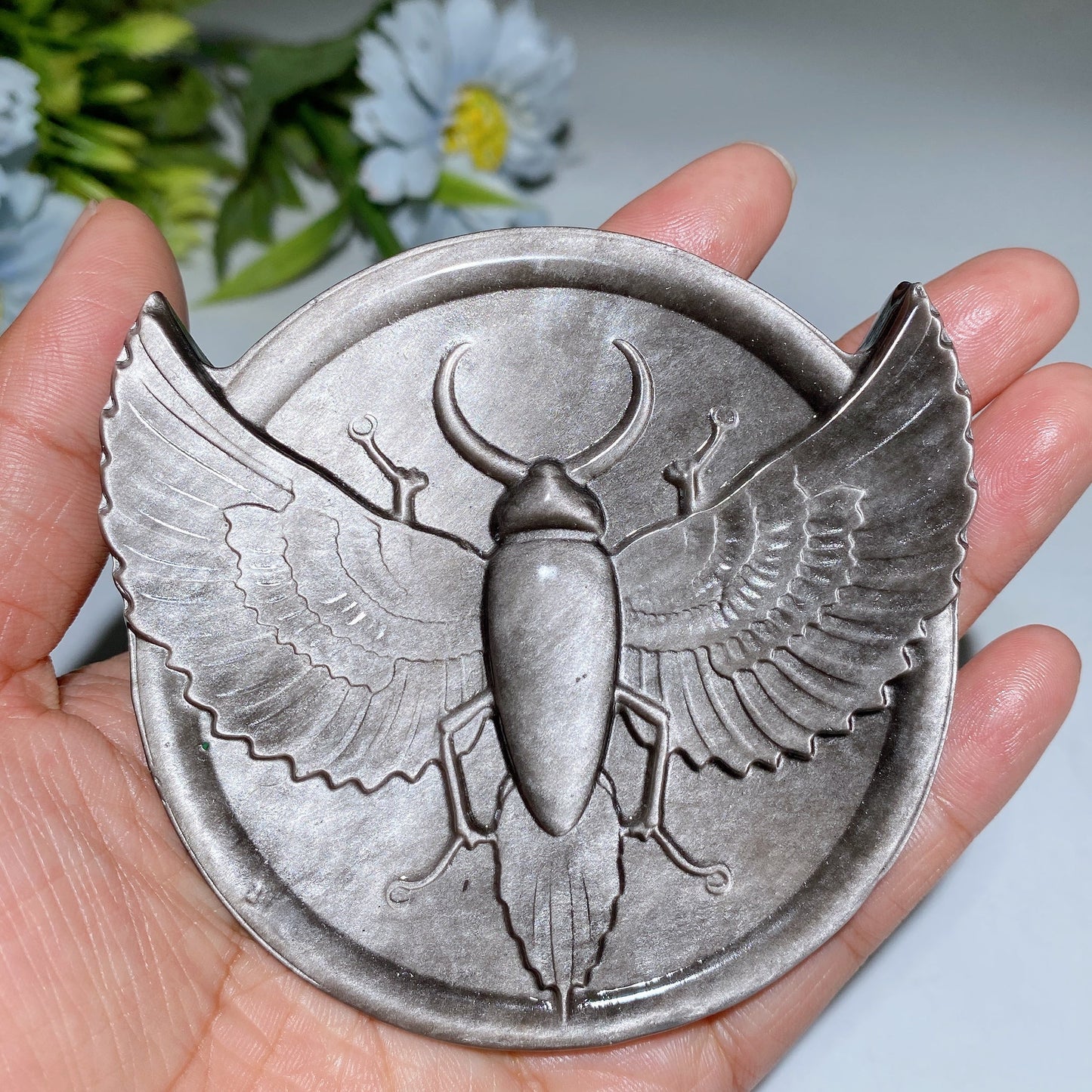 3.4" Golden Obsidian Silver Obsidian Insect Carving Crystal Healing Bulk Wholesale