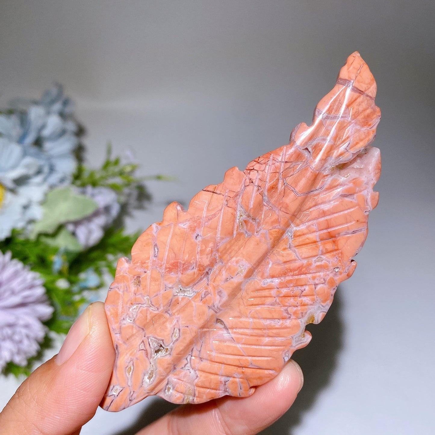 4.0"-4.5" Cotton Candy Agate Feather Carving Crystal Healing Bulk Wholesale