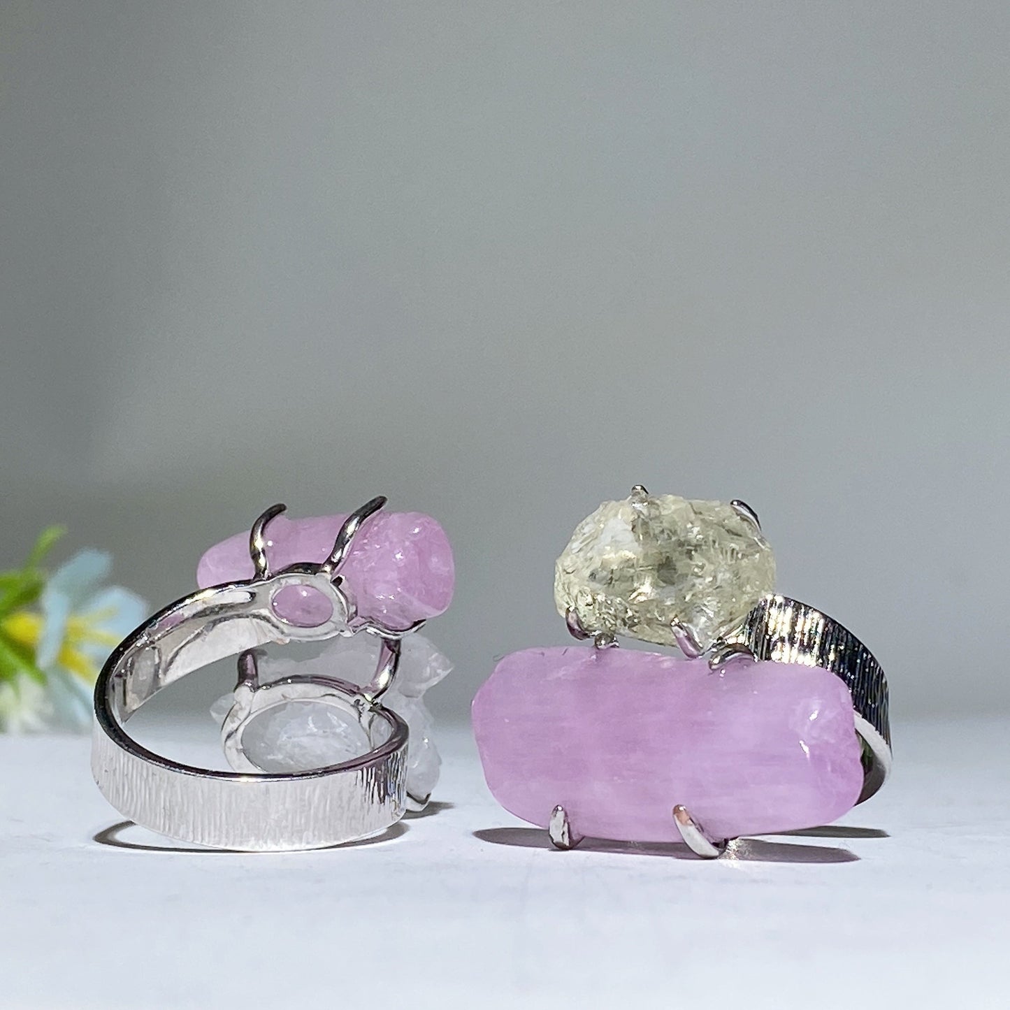 Adjustable Double Crystal Raw Stone Ring Crystal Healing Bulk Wholesale