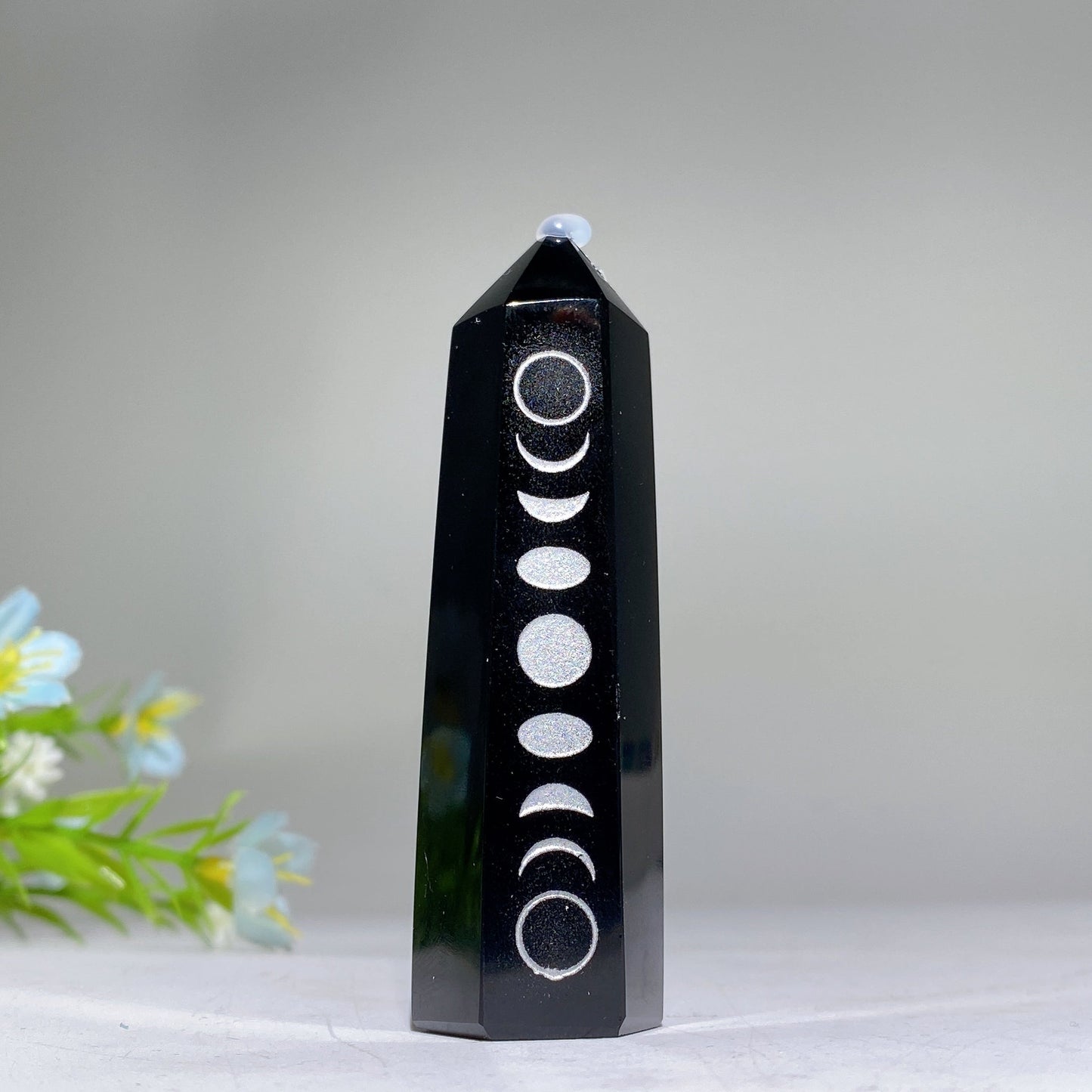 3.0" Crystal Point with Moon Printing Crystal Healing Bulk Wholesale