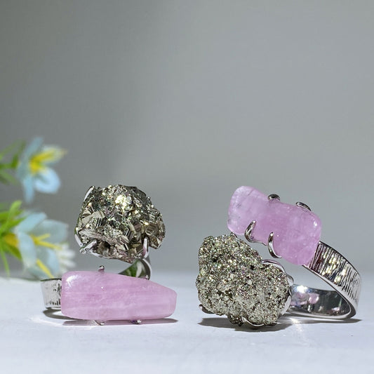 Adjustable Double Crystal Raw Stone Ring Crystal Healing Bulk Wholesale