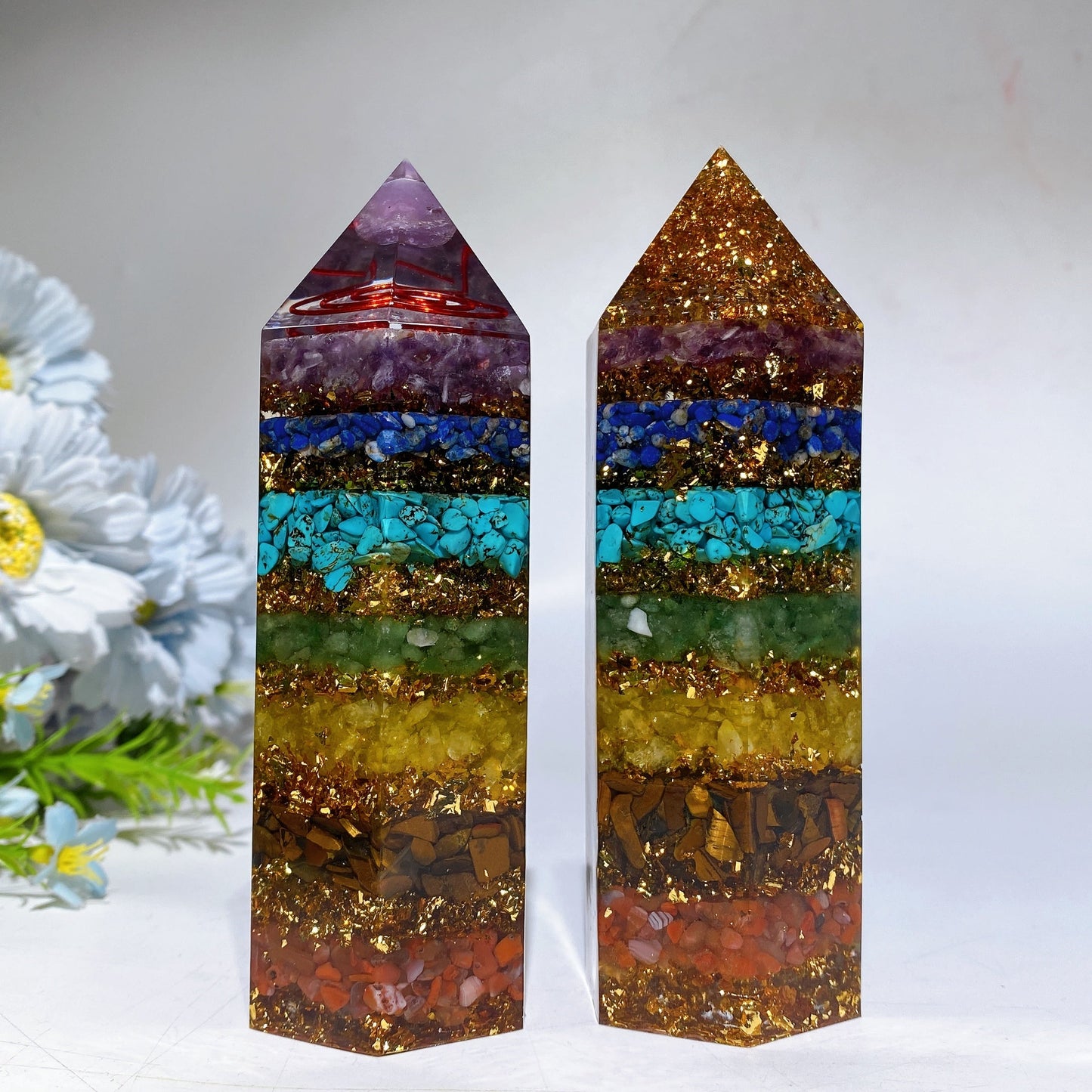 5.4" Chakra Chips Resin Tower Crystal Healing Bulk Wholesale