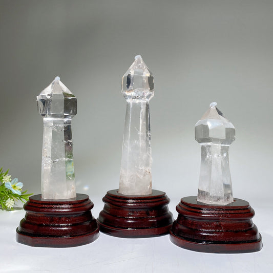 12-20cm Clear Quartz Wand with Wooden Stand Crystal Healing Bulk Wholesale
