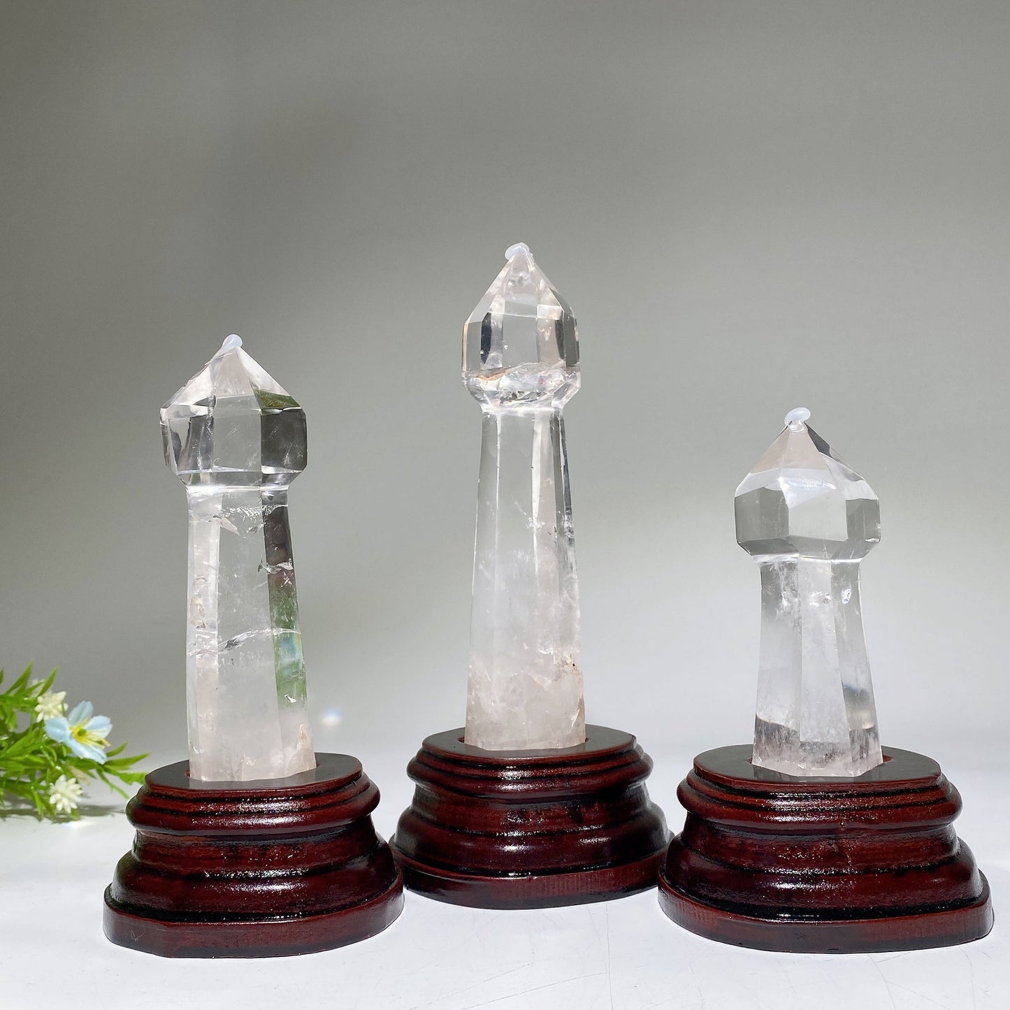12-20cm Clear Quartz Wand with Wooden Stand Crystal Healing Bulk Wholesale