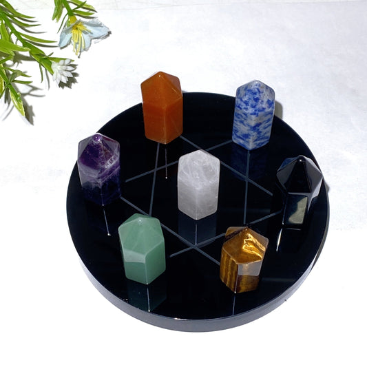 Crystal Points with Obsidian Round Plate Carving Crystal Healing Bulk Wholesale