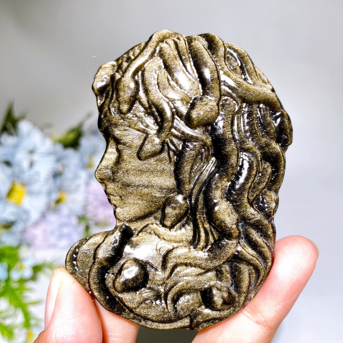 3.3" Silver Obsidian Golden Obsidian Medusa Carving Crystal Healing Bulk Wholesale