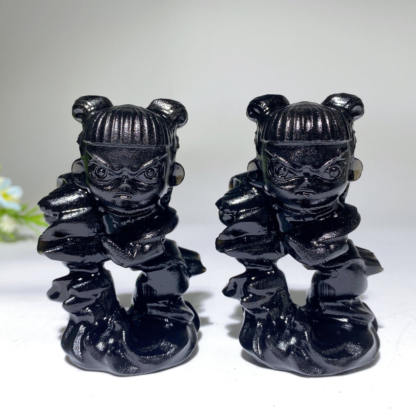 3.1" Black Obsidian Nezha Carving Crystal Healing Bulk Wholesale
