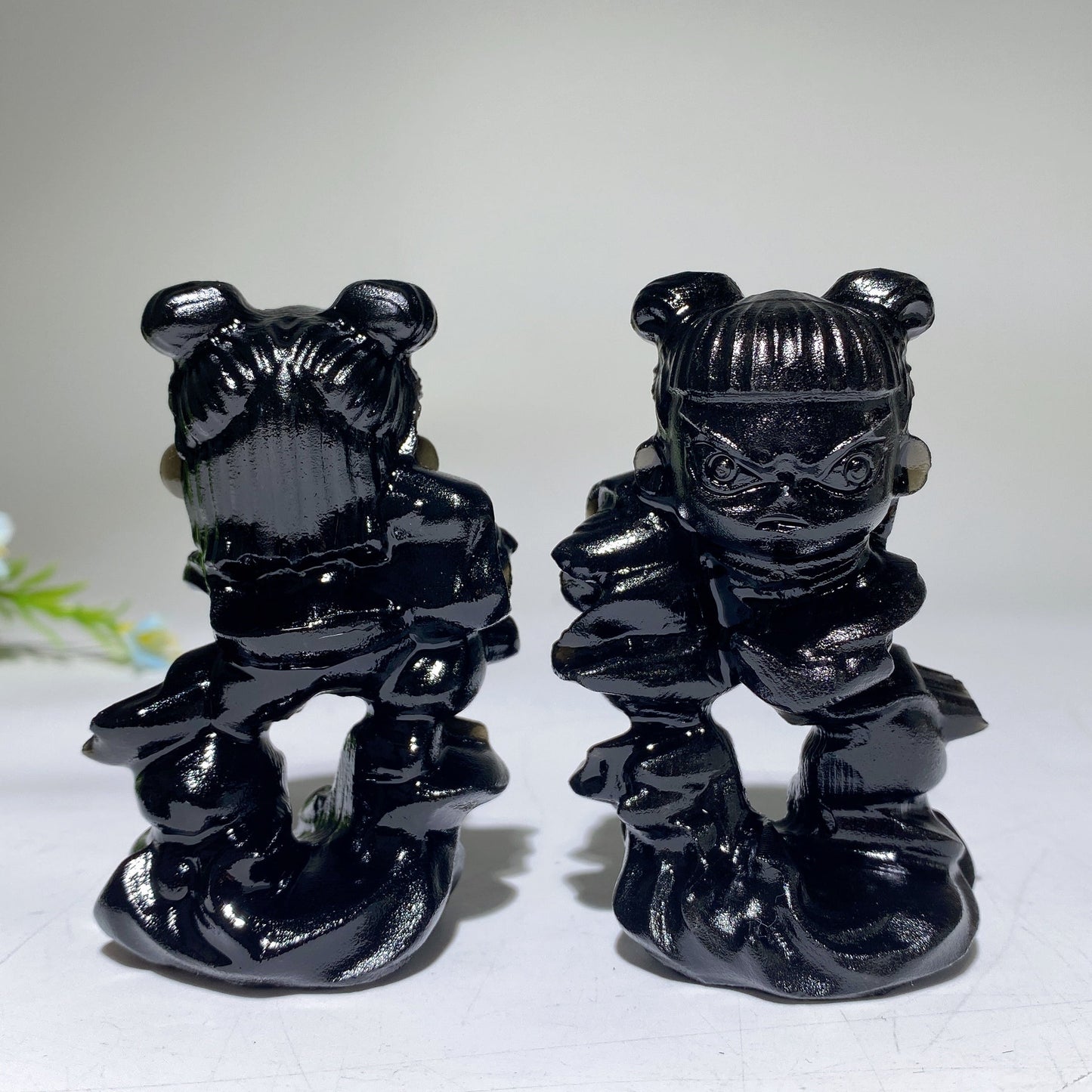 3.1" Black Obsidian Nezha Carving Crystal Healing Bulk Wholesale