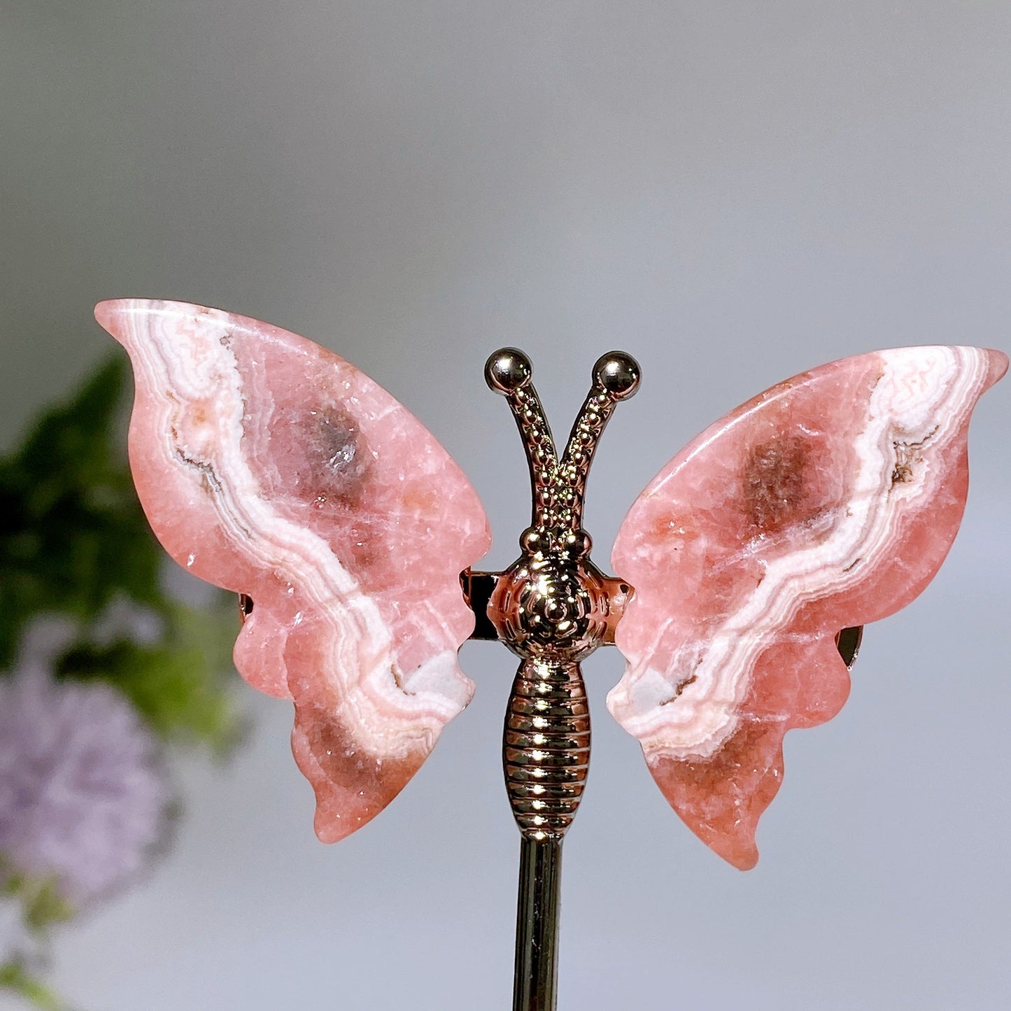 6cm Rhodochrosite Butterfly Wings Carving with Stand Crystal Healing Bulk Wholesale