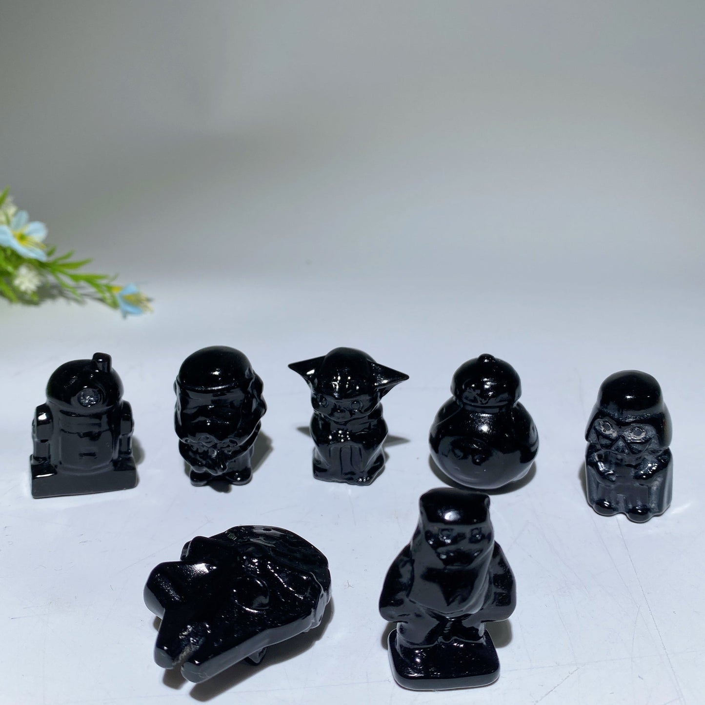 1.4" Black Obsidian Star Wars Carving Crystal Healing Bulk Wholesale