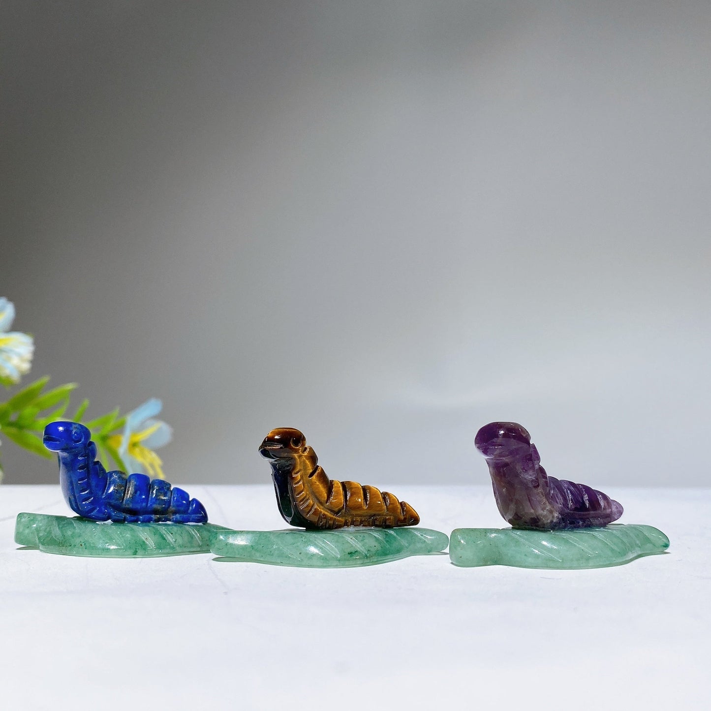 1.3" Crystal Silkworm on Green Aventurine Leaf Carving Crystal Healing Bulk Wholesale