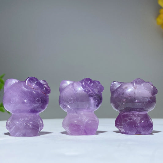 1.5" Amethyst Hello Kitty Carving Crystal Healing Bulk Wholesale