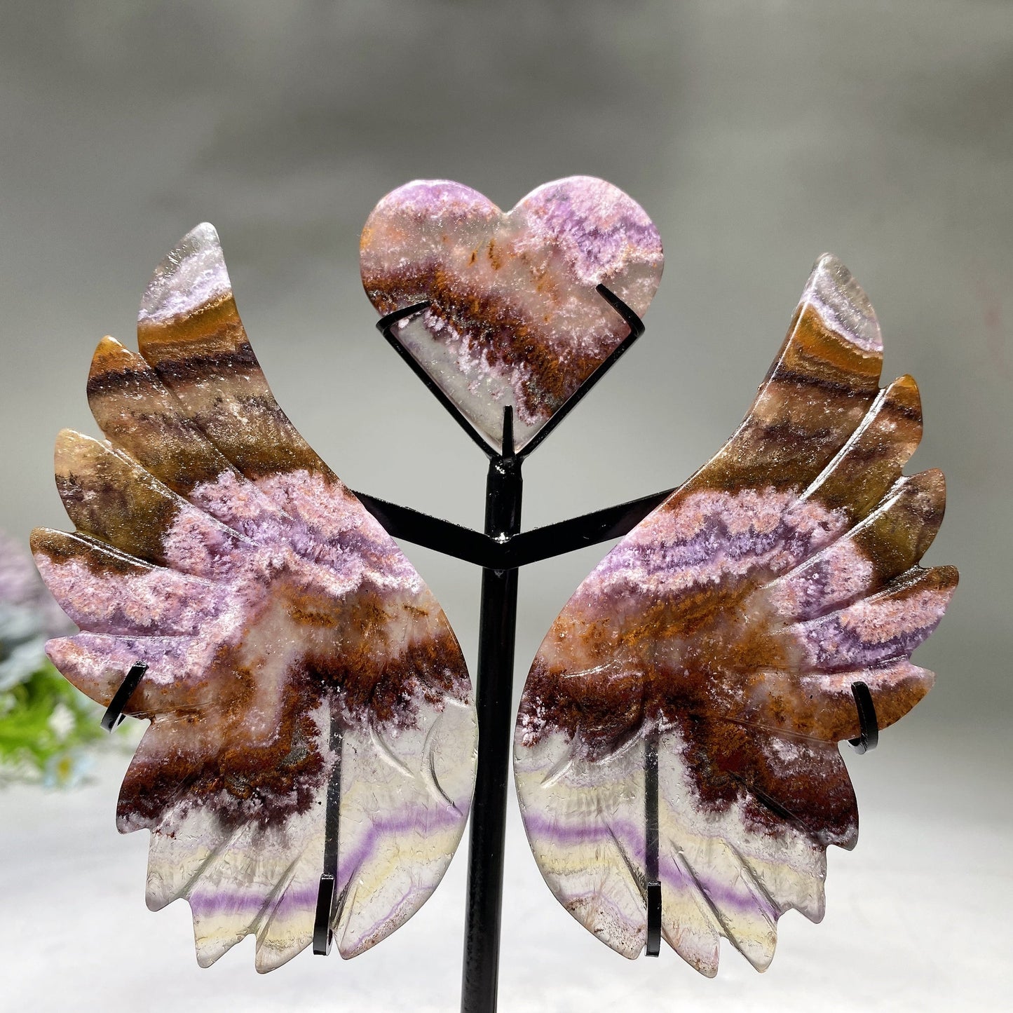 18cm Crystal Heart Wings Carving with Stand Crystal Healing Bulk Wholesale