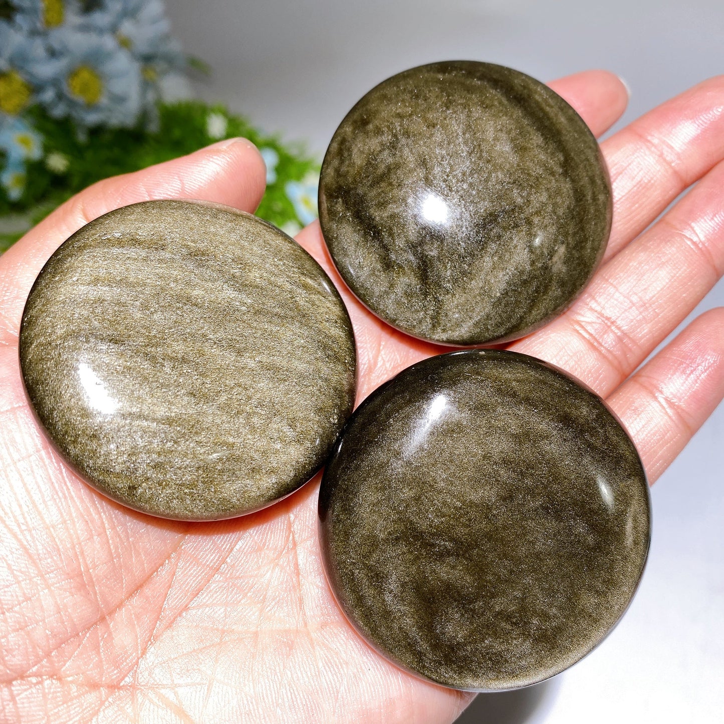 2.0" Golden Obsidian Round Palm Crystal Healing Bulk Wholesale