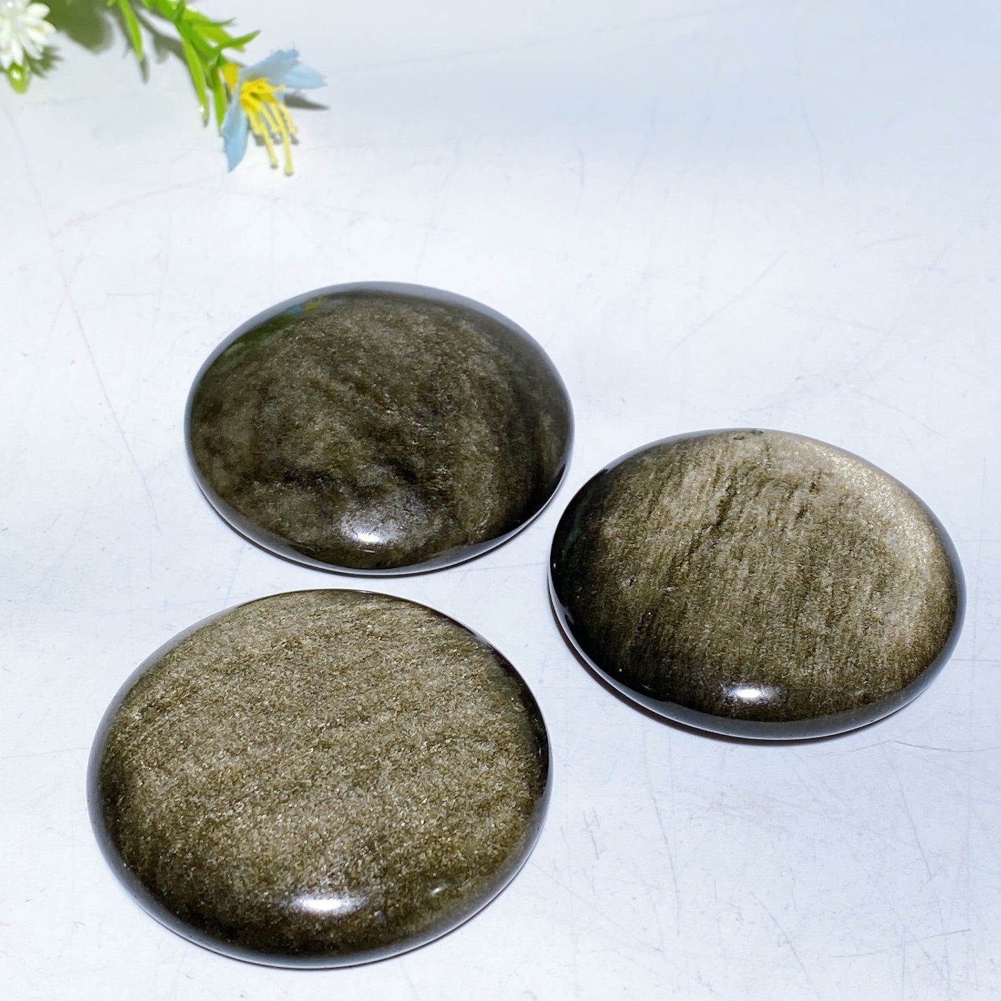 2.0" Golden Obsidian Round Palm Crystal Healing Bulk Wholesale
