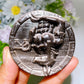 2.4" Silver Obsidian Anubis Round Slab Carving Crystal Healing Bulk Wholesale