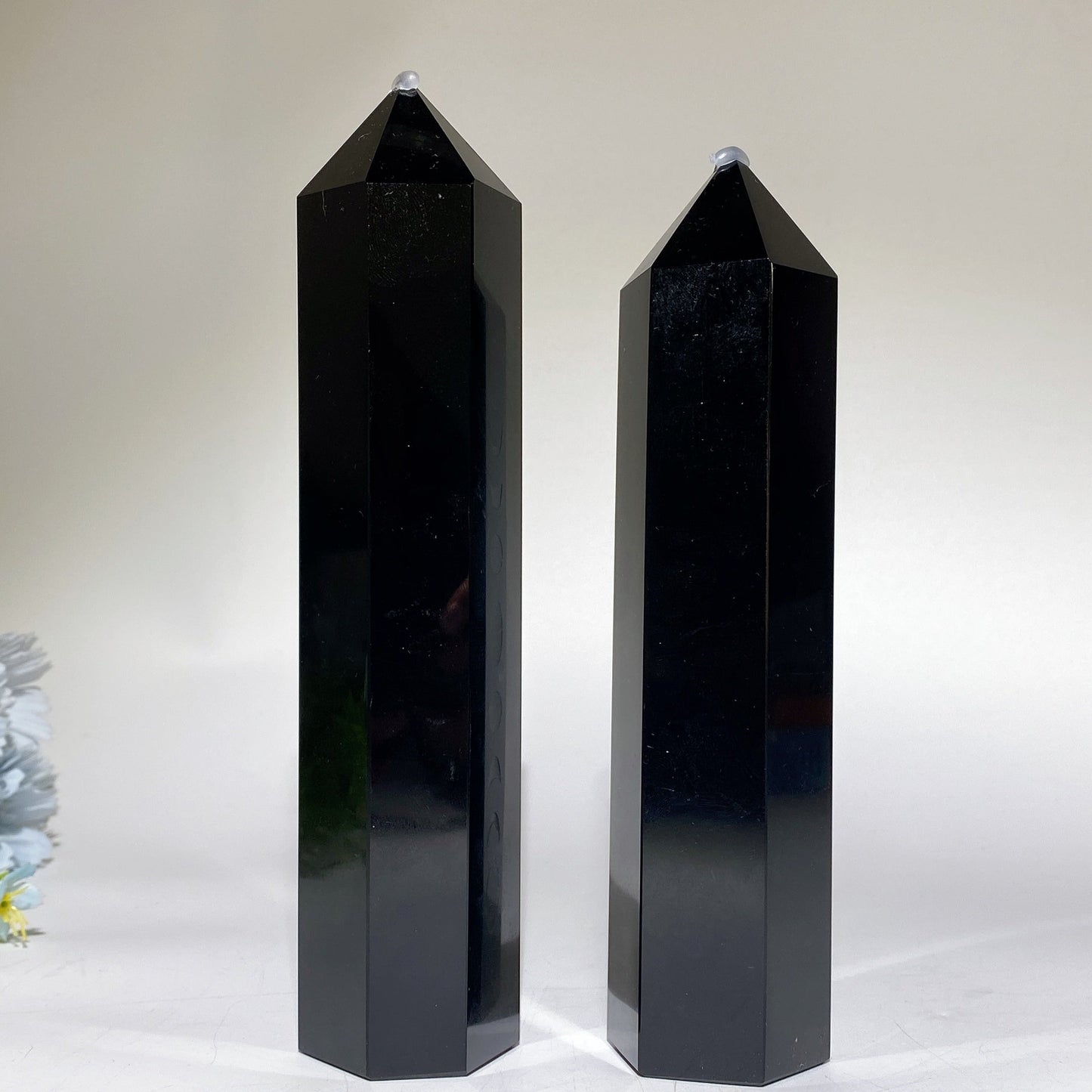 19-21cm Black Obsidian Tower with Silver Printing Moon Crystal Healing Bulk Wholesale