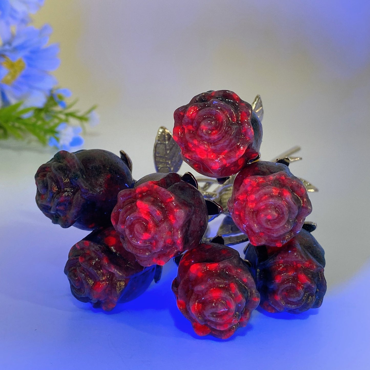 Crystal Flower Carving with Silver Color Metal Stem Crystal Healing Bulk Wholesale