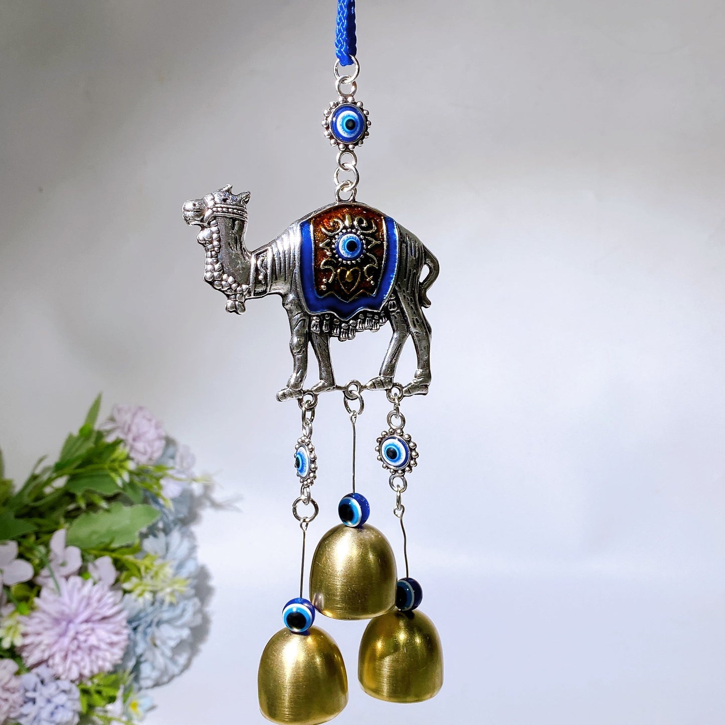 30cm Metal Camel Chime with Evil's Eyes Hanging Ornament Crystal Healing Bulk Wholesale