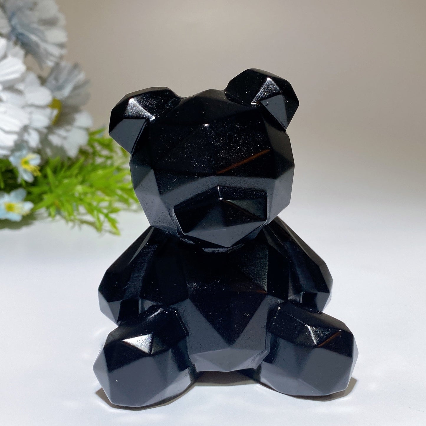 Faceted Black Obsidian Bear Carving Crystal Healing Bulk Wholesale