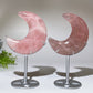 3.5" Rose Quartz Moon Carving with Stand Crystal Healing Bulk Wholesale