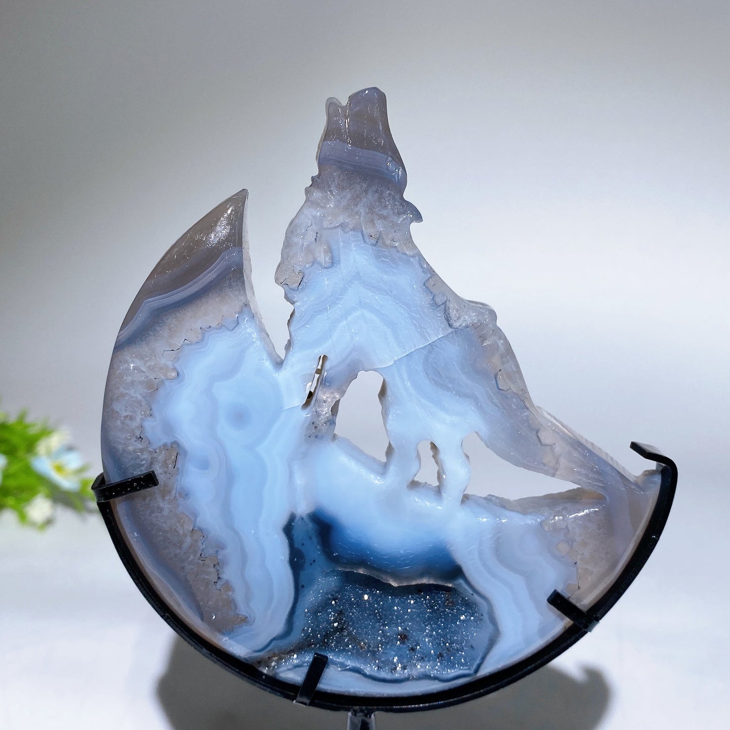 4.0"-4.4" Crystal Wolf On Moon Carving with Stand Crystal Healing Bulk Wholesale