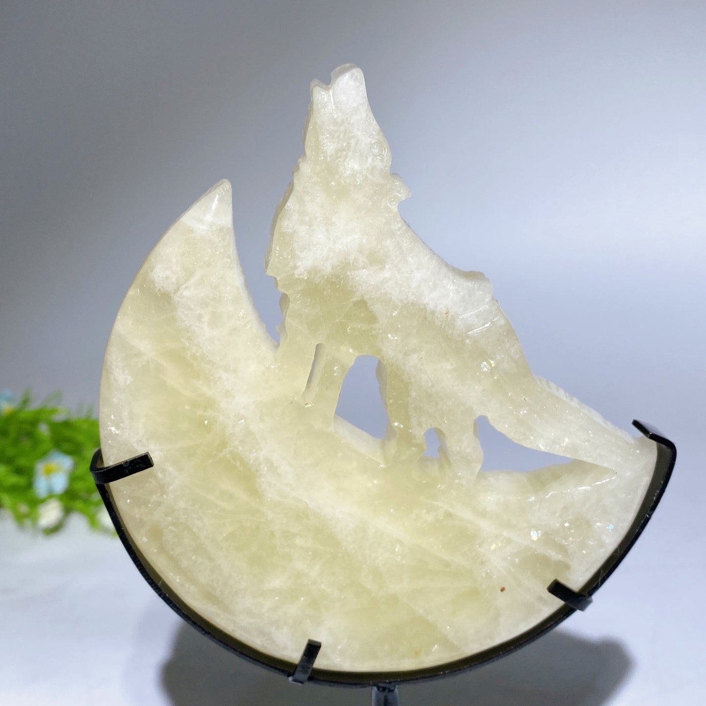 4.0"-4.4" Crystal Wolf On Moon Carving with Stand Crystal Healing Bulk Wholesale
