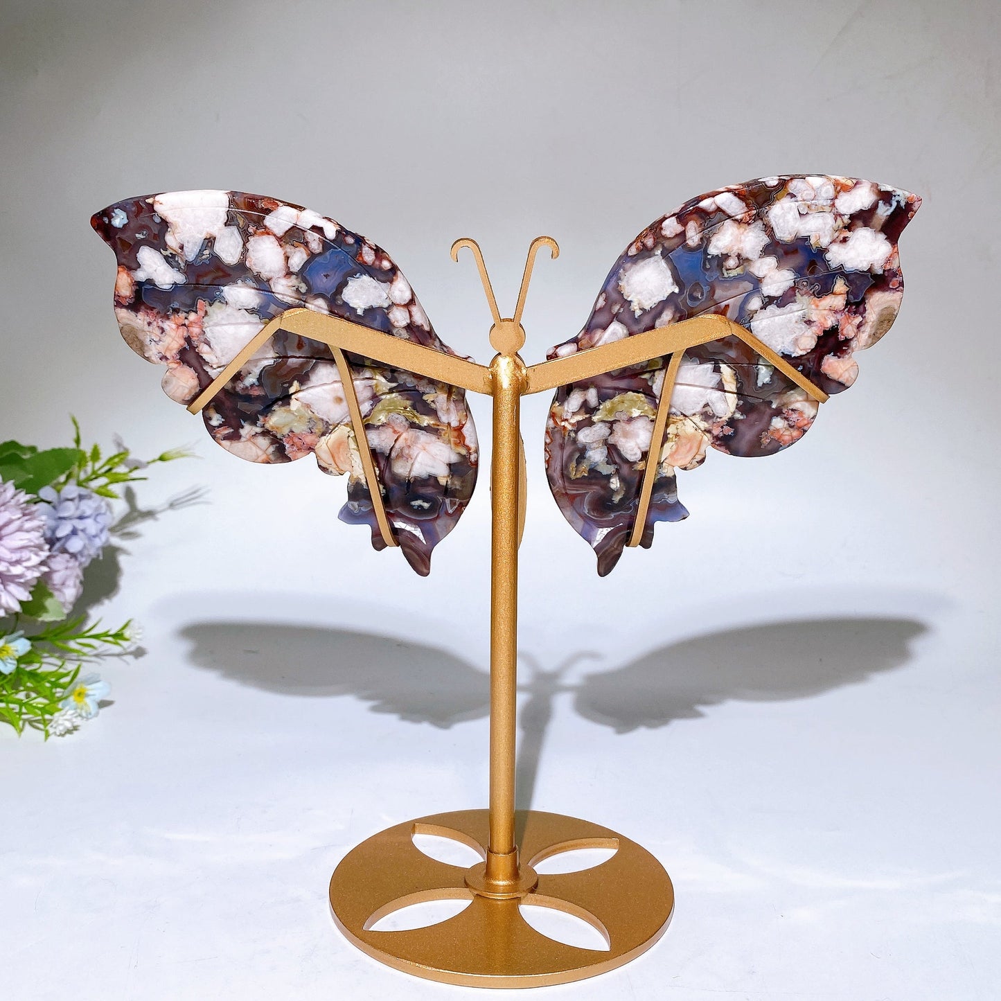 19cm Large Unique Blue Purple Flower Agate Butterfly Wings with Stand Crystal Healing Bulk Wholesale