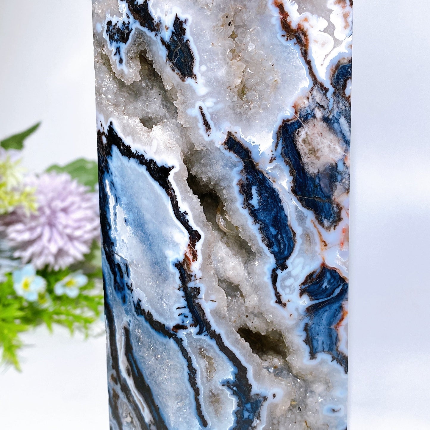 32cm Large Unique Druzy Black Banded Agate In Quartz Tower Crystal Healing Bulk Wholesale