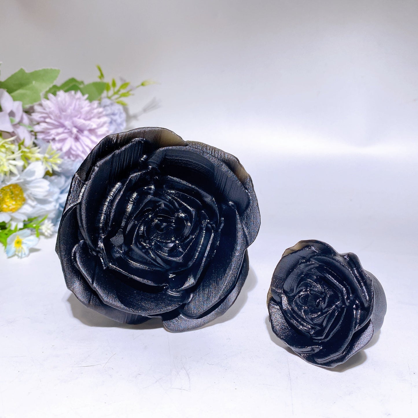 1.8"-3.2" Black Obsidian Rose Flower Carving Crystal Healing Bulk Wholesale