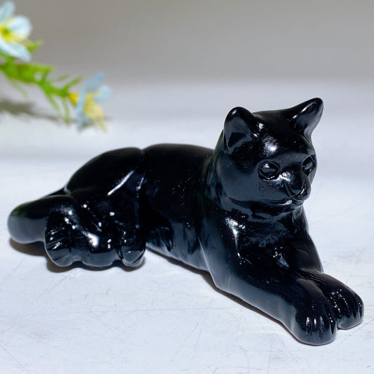 3.0" Black Obsidian Cat Carving Crystal Healing Bulk Wholesale