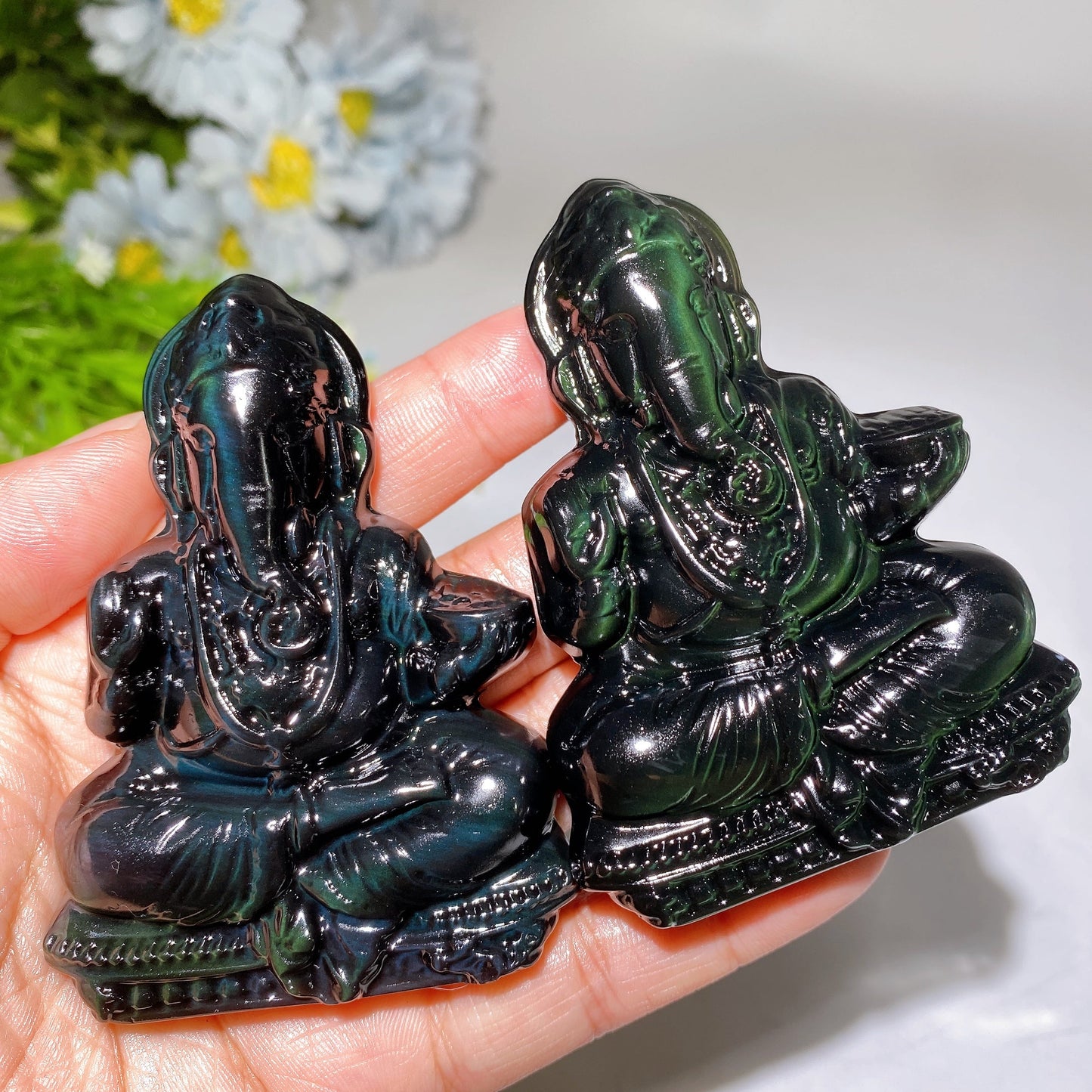 3.2” Rainbow Obsidian Ganesha Carving Crystal Healing Bulk Wholesale