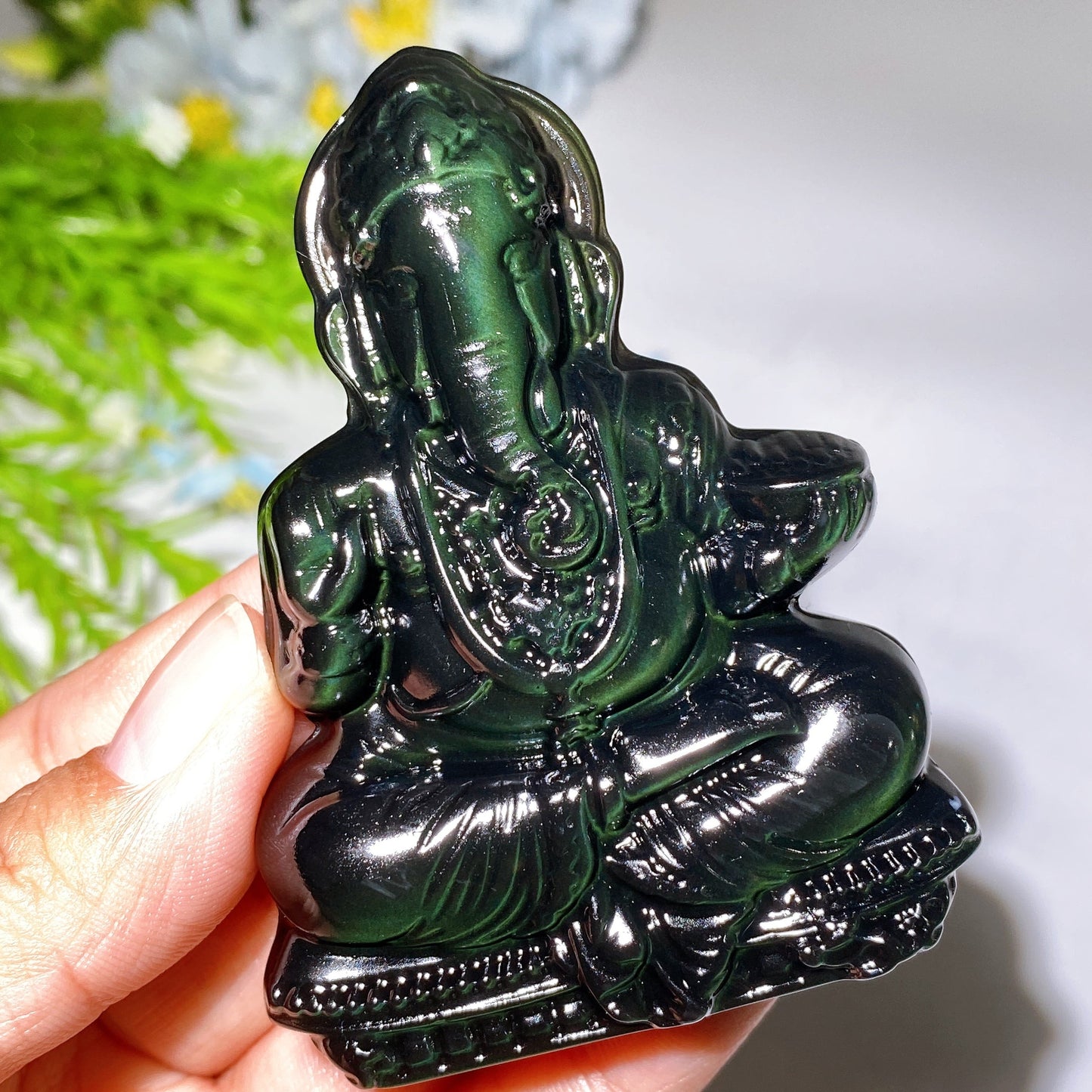 3.2” Rainbow Obsidian Ganesha Carving Crystal Healing Bulk Wholesale