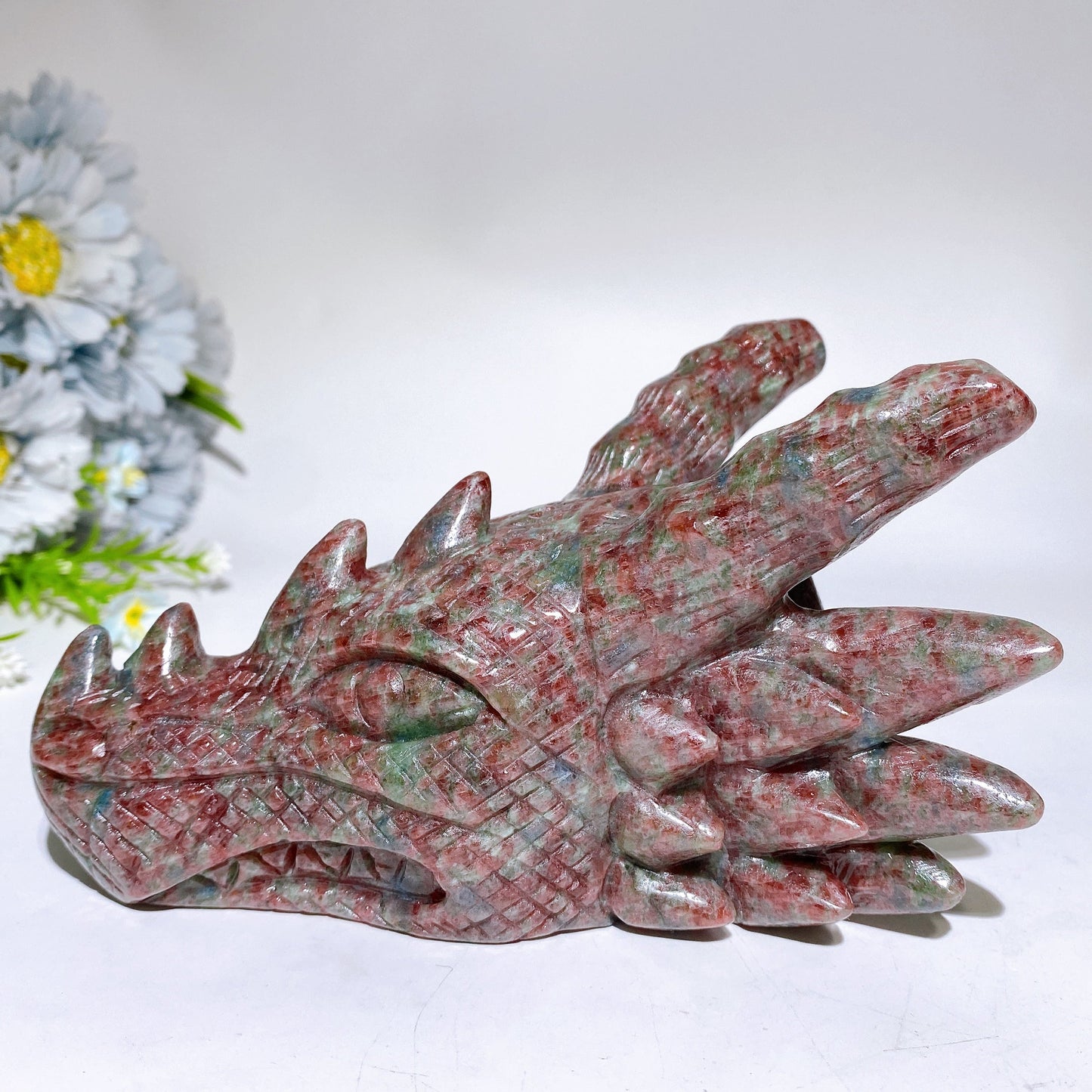 6.2" UV Reactive Ruby In Kyanite Dragon Head Carving Crystal Healing Bulk Wholesale