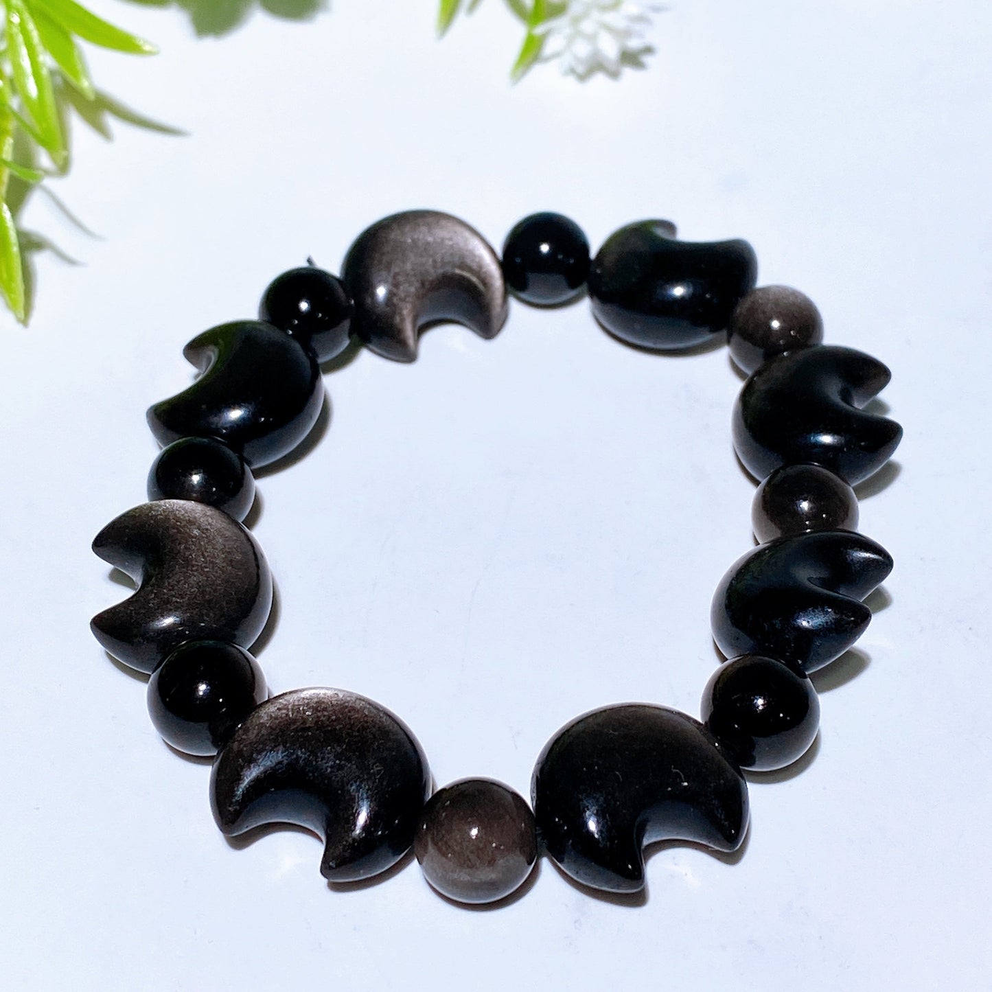 Silver Obsidian Moon Bracelet Crystal Healing Bulk Wholesale