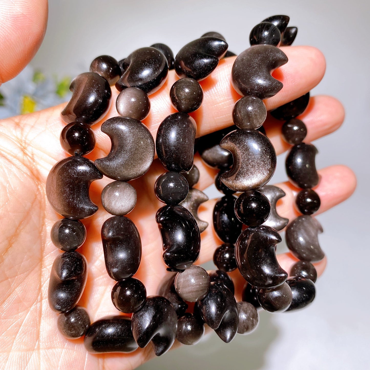 Silver Obsidian Moon Bracelet Crystal Healing Bulk Wholesale