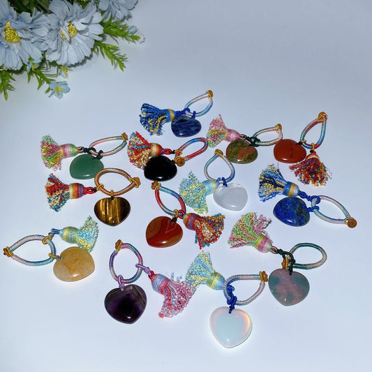 Crystal Heart with Rope Tassels Key Chain Crystal Healing Bulk Wholesale