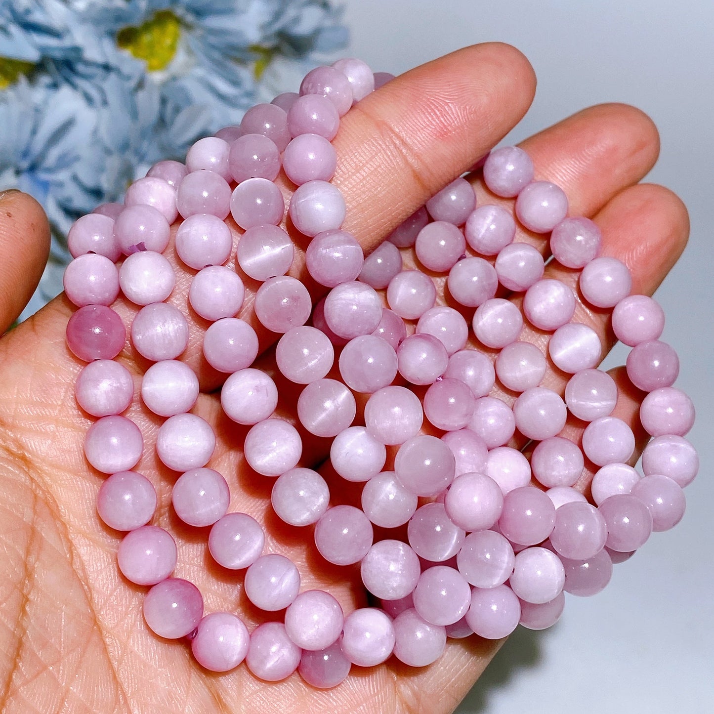 7mm UV Reactive Kunzite Bracelet Crystal Healing Bulk Wholesale