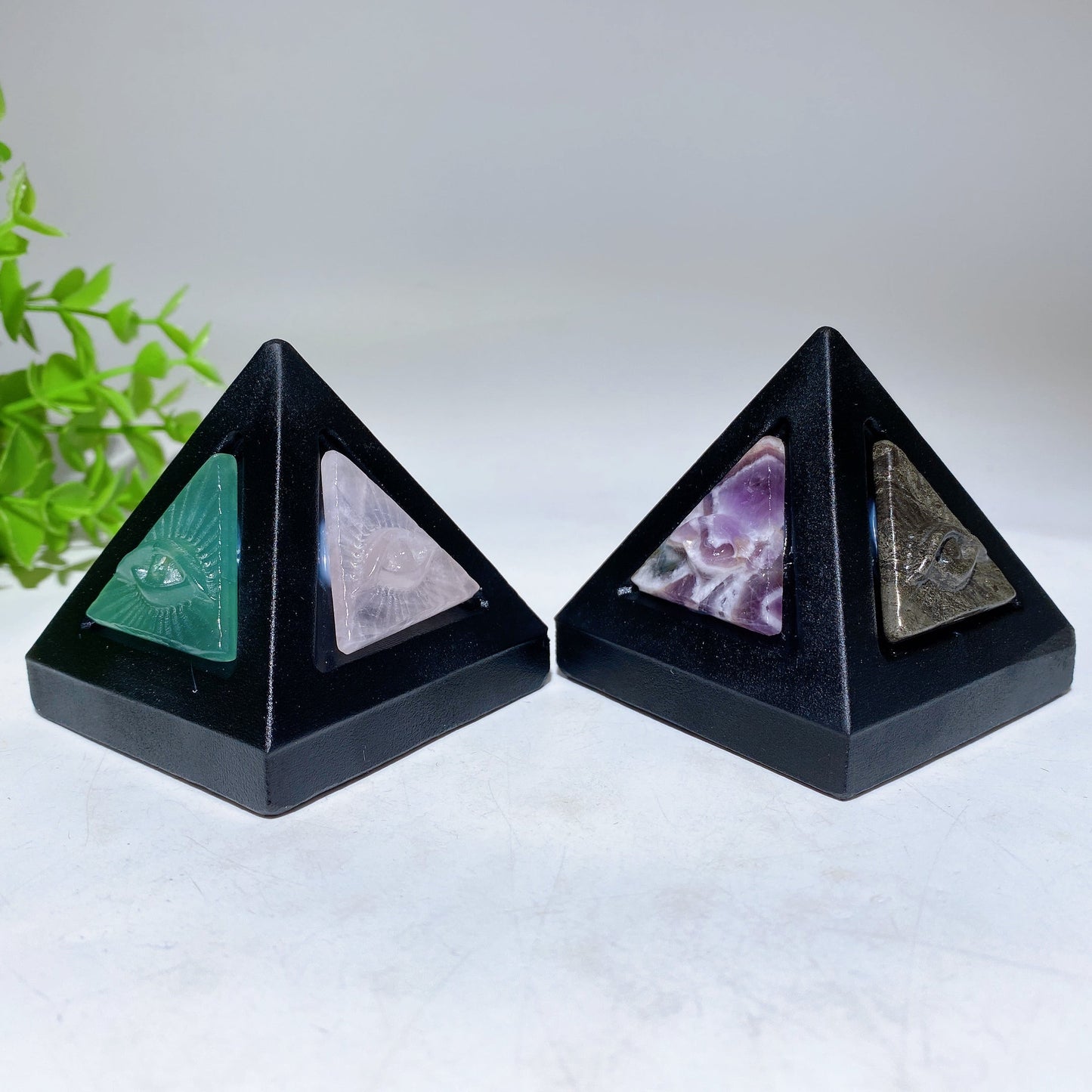2.4" Black Obsidian Pyramid with Crystal Horu's Eye Crystal Healing Bulk Wholesale