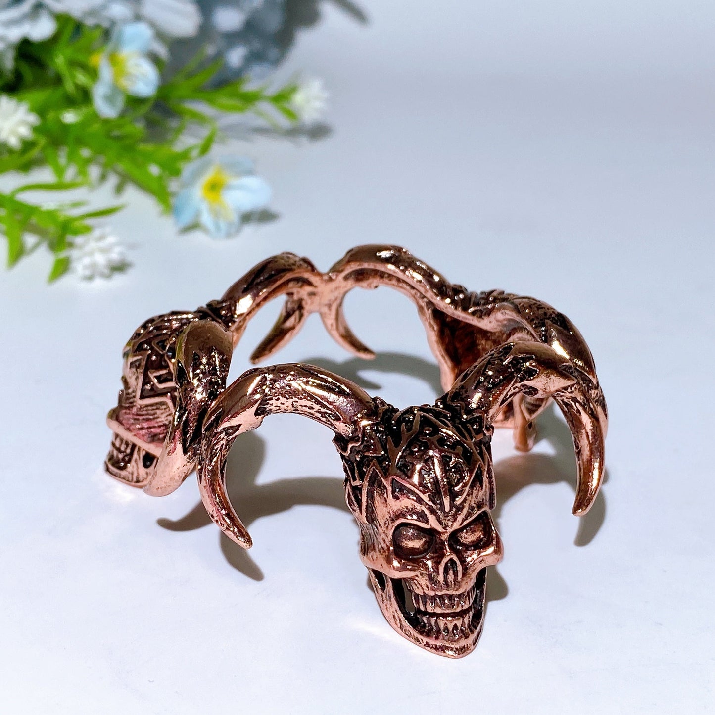 Metal Three-Goat Skulls Stand Crystal Healing Bulk Wholesale