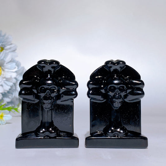 2.0" Black Obsidian Headdstone Tombstone Carving Crystal Healing Bulk Wholesale