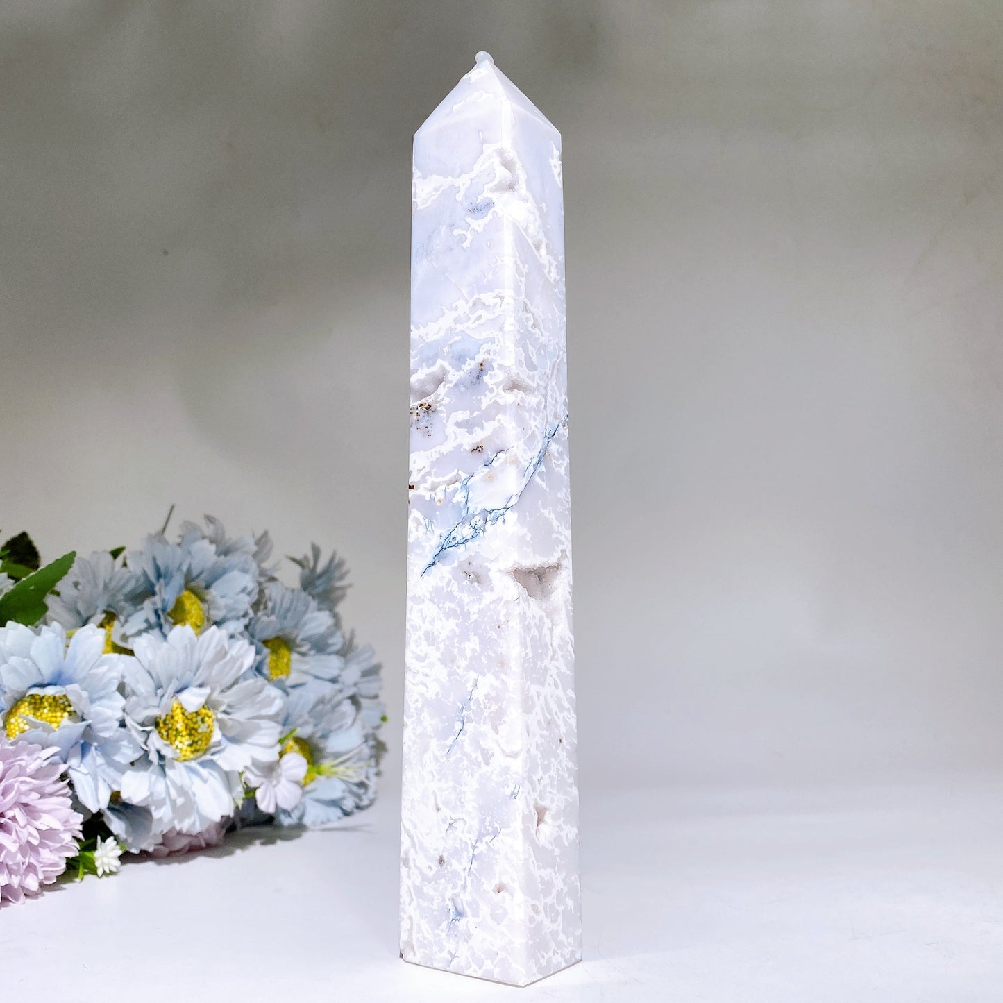 18-30cm White Druzy Dendritic Agate Tower Crystal Healing Bulk Wholesale