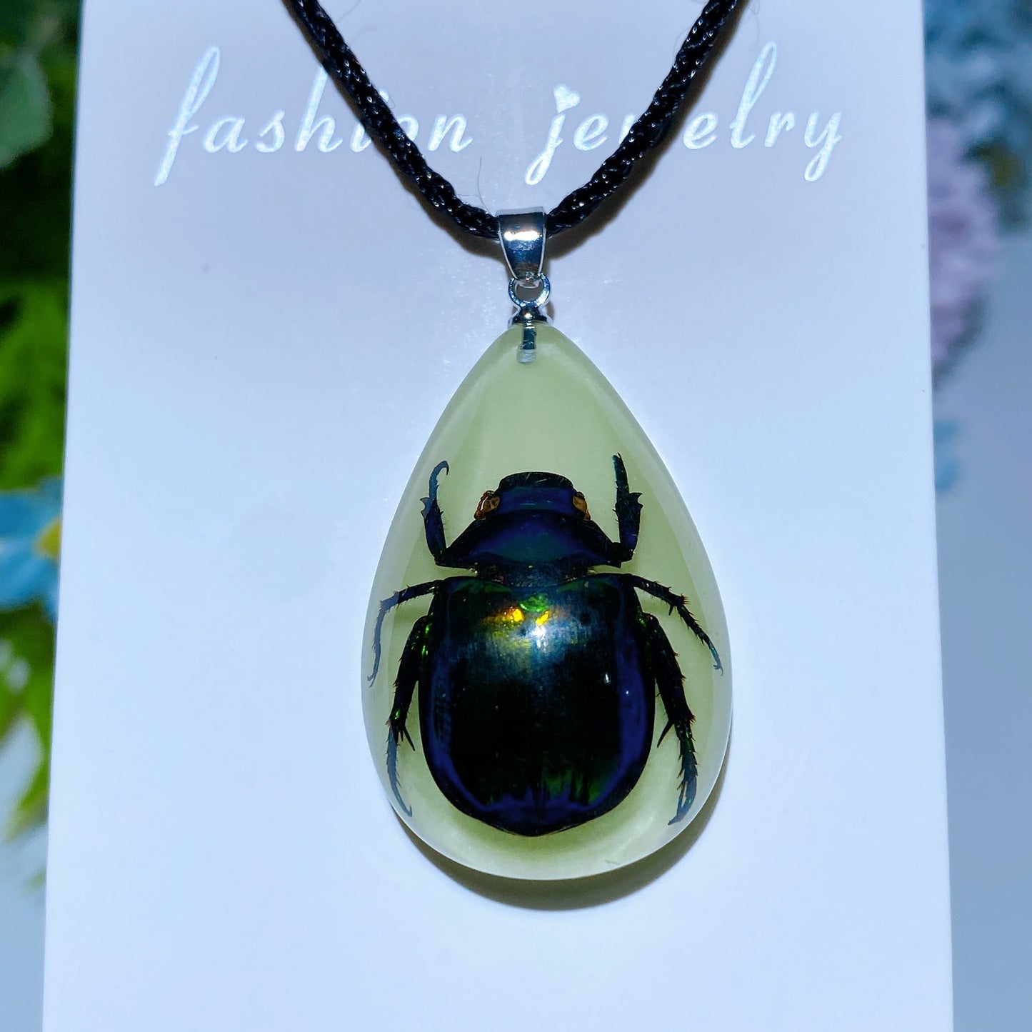 Adjustable Luminous Drop Shape Necklace with Insect Crystal Healing Bulk Wholesale