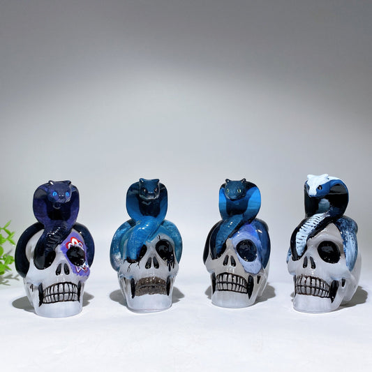 3.8" Selenite Skull with Snake Decor with Hand Painting Crystal Healing Bulk Wholesale