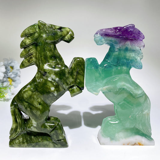 5.9" Serpentine Fluorite Horse Carving Crystal Healing Bulk Wholesale