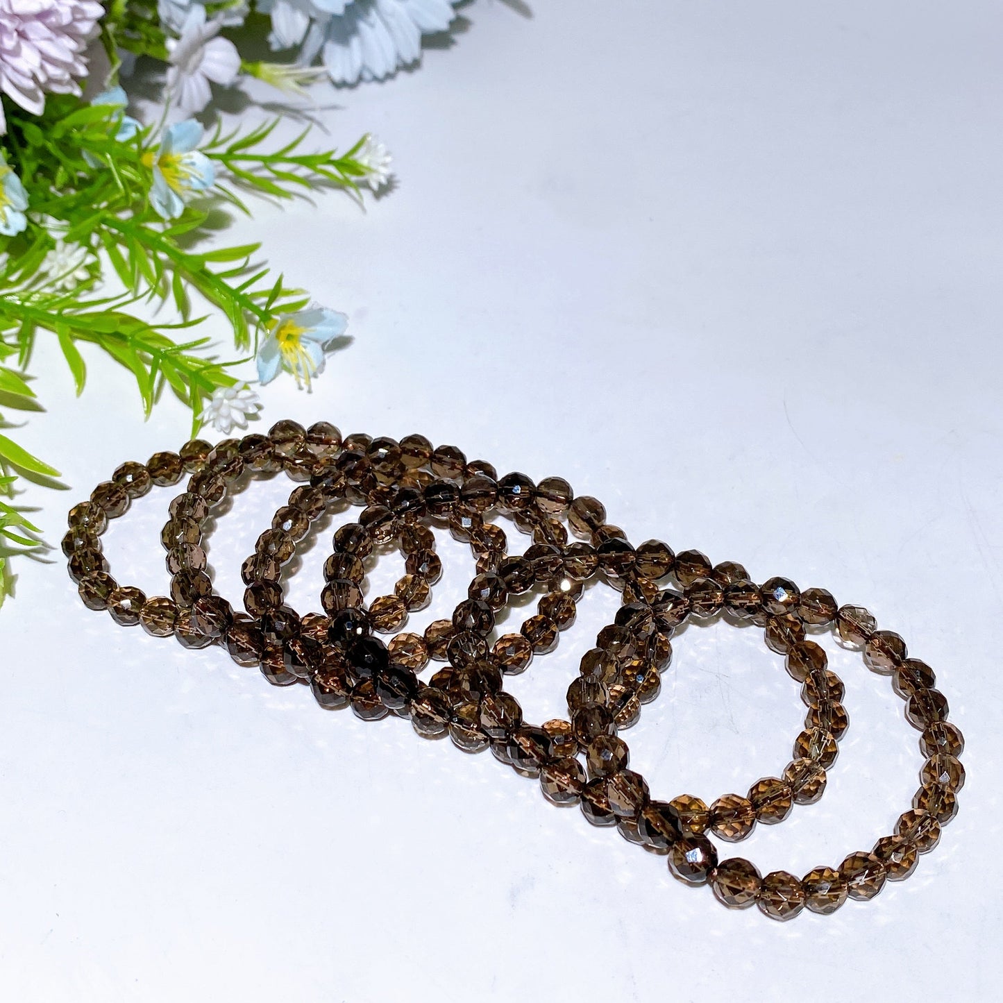 6mm Faceted Smoky Quartz Bracelet Crystal Healing Bulk Wholesale