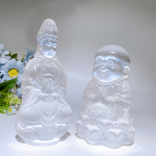 Selenite Guanyin Buddha Carving Crystal Healing Bulk Wholesale