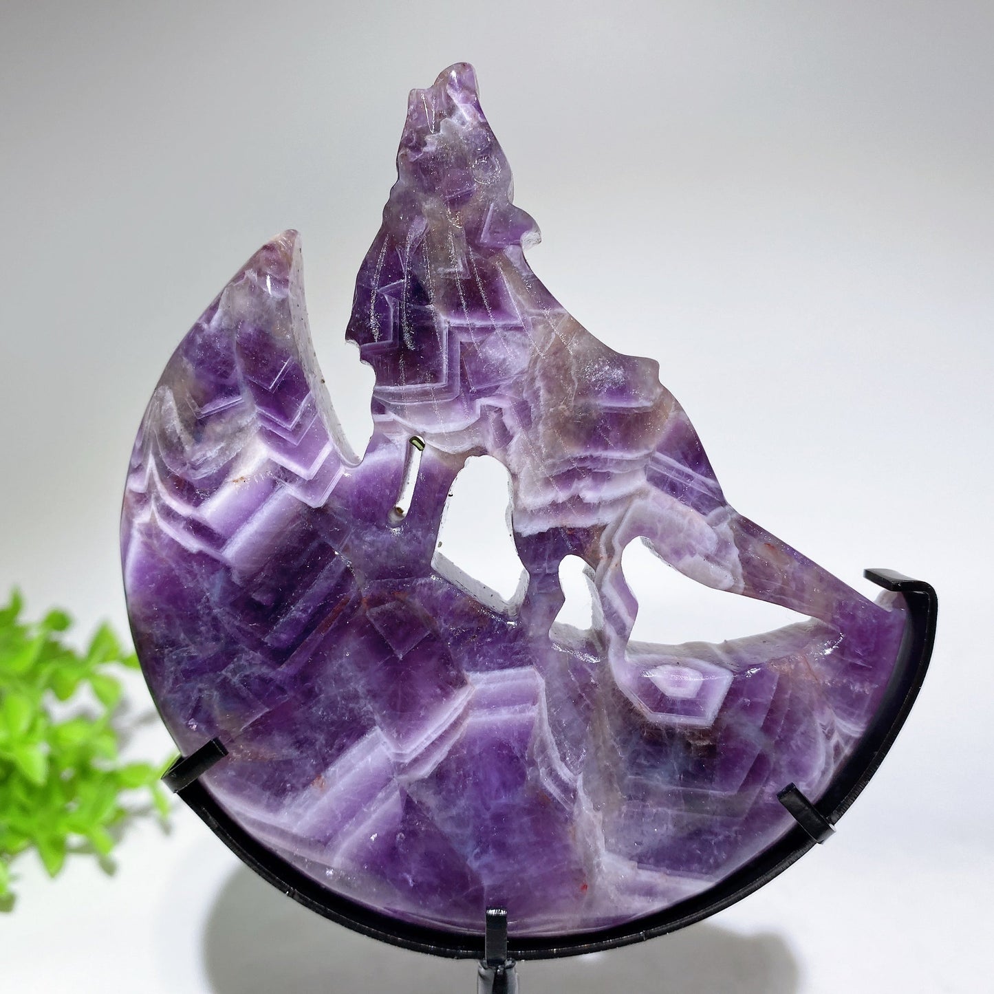 Crystal Wolf on Moon Carving with Stand Free Form Crystal Healing Bulk Wholesale