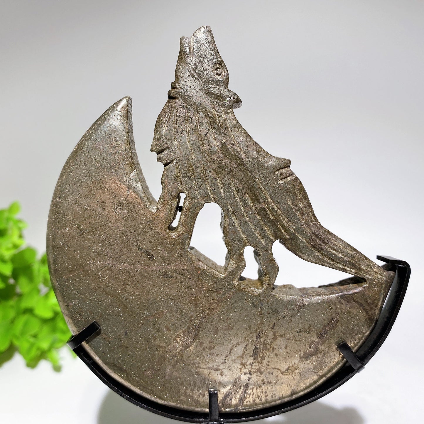 Crystal Wolf on Moon Carving with Stand Free Form Crystal Healing Bulk Wholesale